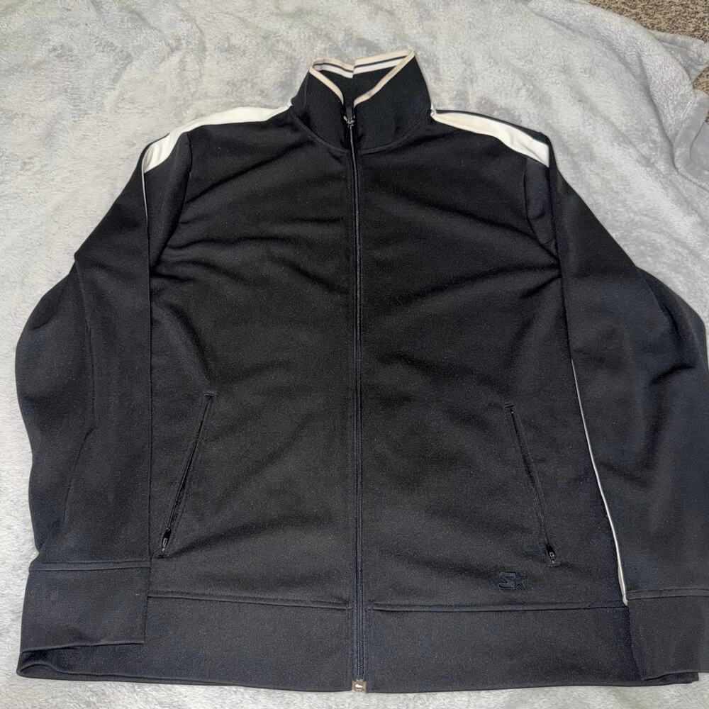 Starter Track Jacket Men’s XL Black Full Zip White Stripe